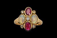 Anel Brilhantes Rubis Opalas