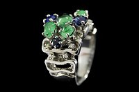 Anel Platina Paládio Brilhantes Safiras Esmeraldas