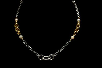 Pearls Two Tone Round Link Necklace