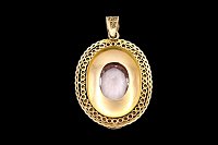Medalha Oval Zircónias Amarelas Lilás